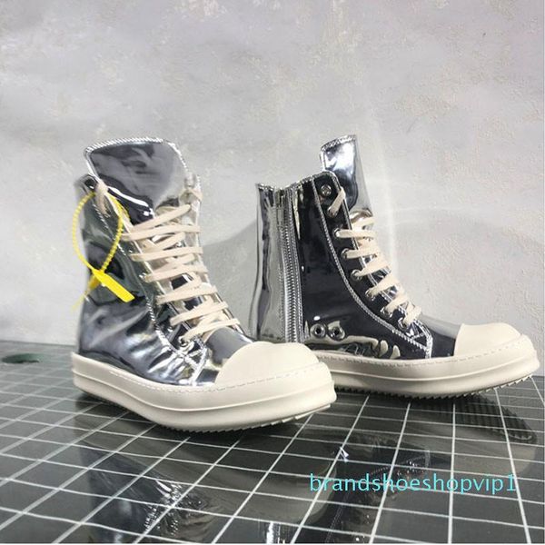 

men ankle boots spring autumn casual lace up shoes booties oxfords fashion patent leather men silver boots 11#25/20d50, Black