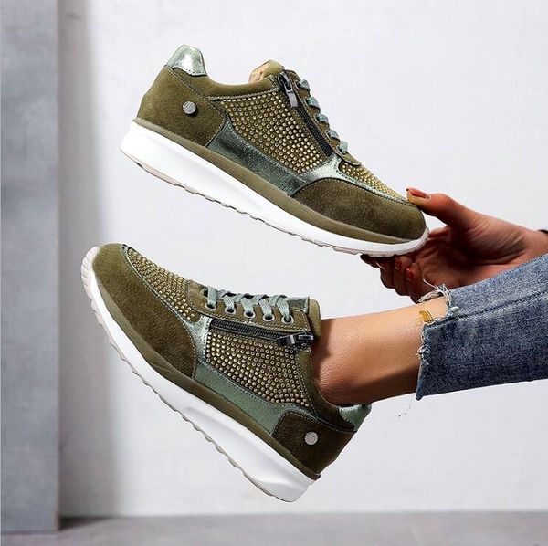 

eoeodoit spring new sneakers flat heel lace up with zip closure flats shoes women plus size shoes, Black
