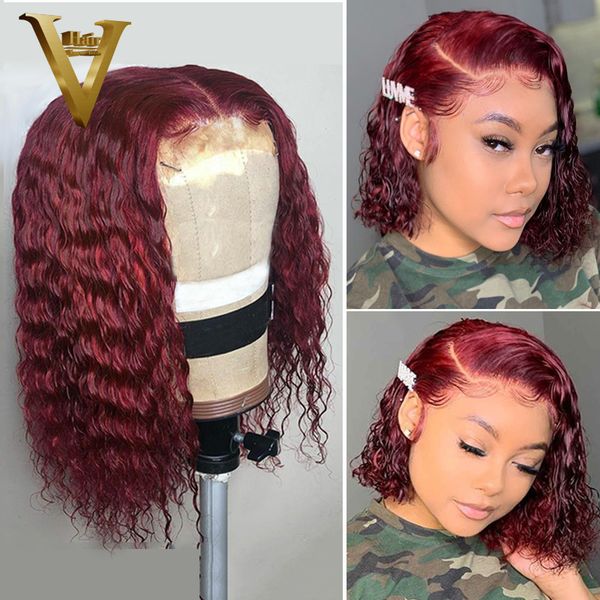 

lace wigs 99j burgundy front wig curly bob colored human hair brazilian remy 13x6 for women 150, Black;brown
