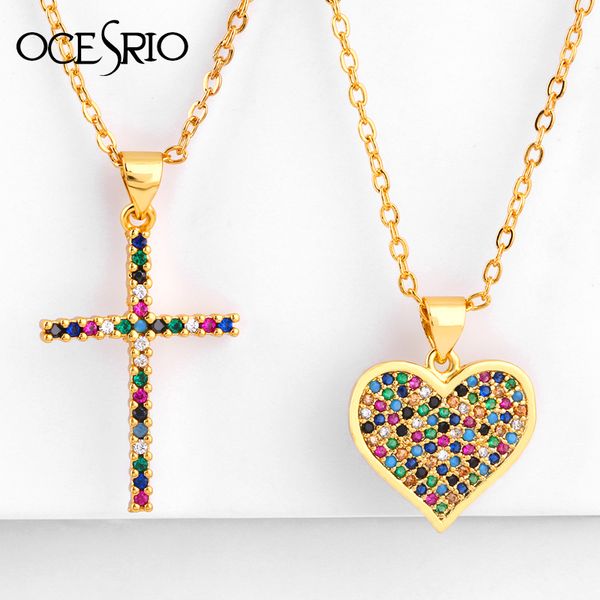 

2019 крест кулон ожерелья micro pave радуга красочные цирконий длинные золото цепи покрыло ожерелье сердца шарма ювелирных изделий p56-nke, Silver