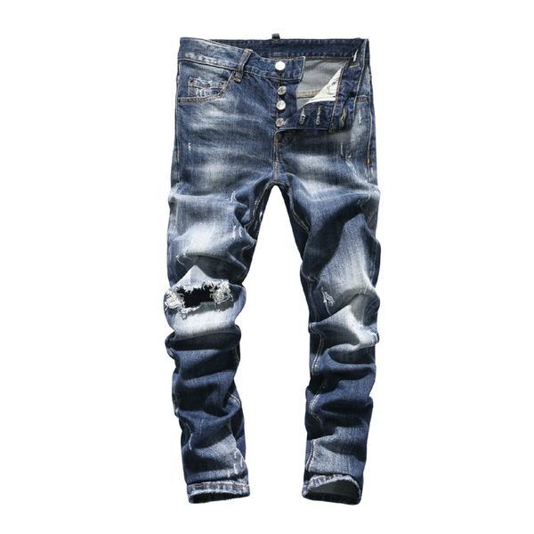 

mens designer luxury fashion new handsome jeans show up fit wild european fashion dsn25 cotton elastic, Blue