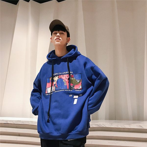 

spring ulzzang hong kong style men's hoodie men's hooded korean-style trend loose-fit bf harajuku wind couples outside pullover, Black