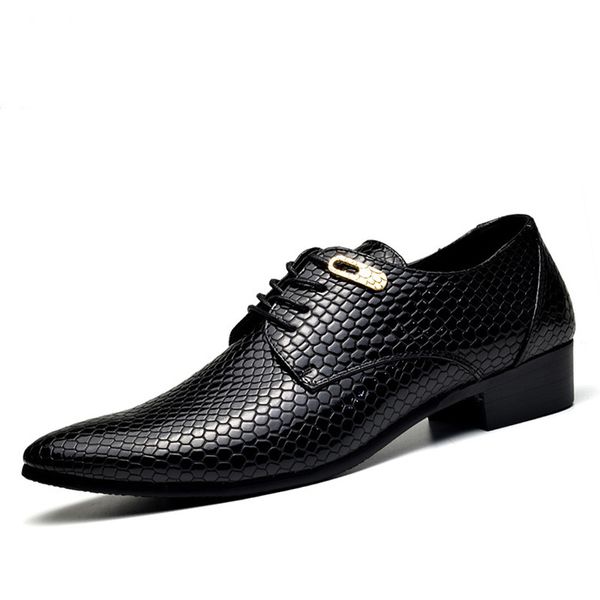 

men fashion snake skin designer leather shoes men's business dress classic shoes pointed toe formal shoes, Black
