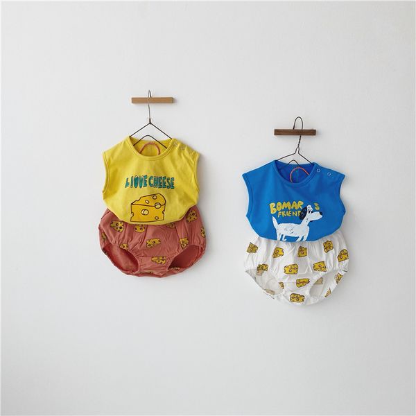 

2020 summer baby sets cartoon sleeveless breathable cute vest and cheese bag shorts, White