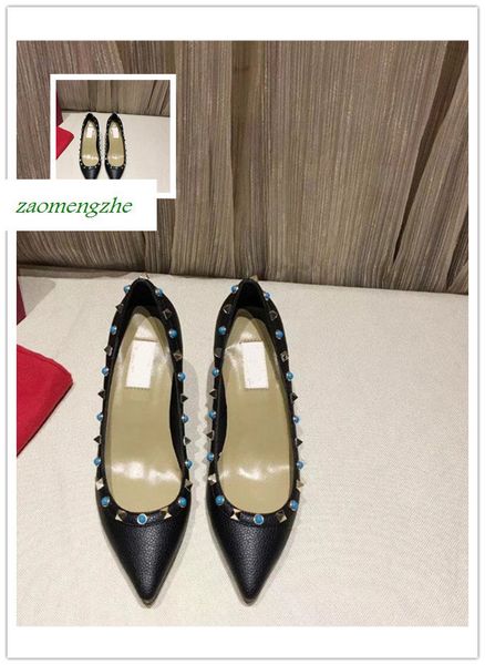 

luxury patent leather women pointed toe pumps rivet stiletto heels high heels wedding dress shoes 8.5cm, Black