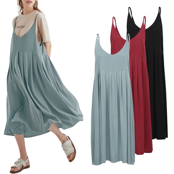 

plus size women clothing woman dresses plus size 4xl 5xl slip summer dress 2019 women cotton dress spaghetti straps loose casual, Black;gray
