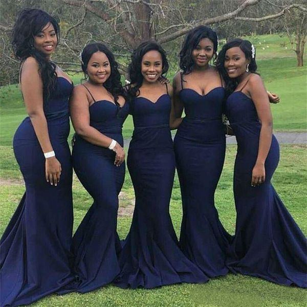 

african elegant mermaid bridesmaid dresses spaghetti straps sweetheart sweep train satin long wedding party gowns prom dresses, White;pink
