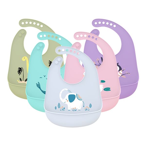 

New Listing Baby Bib Adjustable Animal Picture Waterproof Saliva Dripping Bibs Soft Edible Silicone Ssaliva Towel Dropshipping