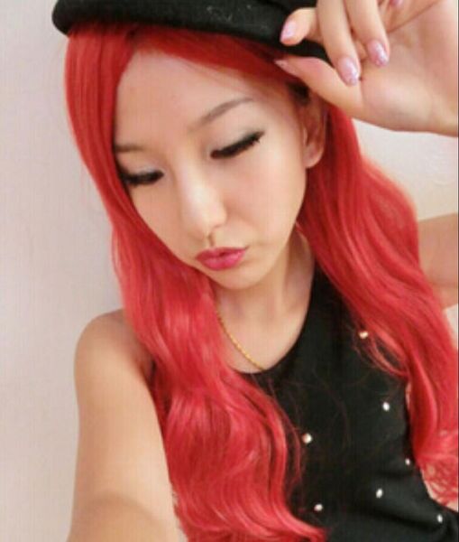 Wig Full Wig Harajuku Girl Lolita Long Wavy Red Fashion Hair