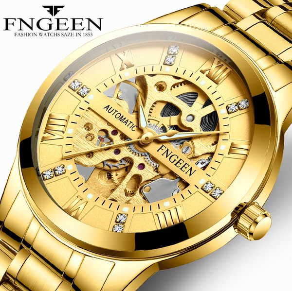 

fashion luxury golden hollow men gold quartz watch male watches waterproof fngeen man wristwatches 2019 new relogio masculino, Slivery;brown