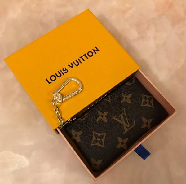 

with box 4 color key pouch damier leather holds famous classical women key holder coin purse small leather key wallets, Red;black