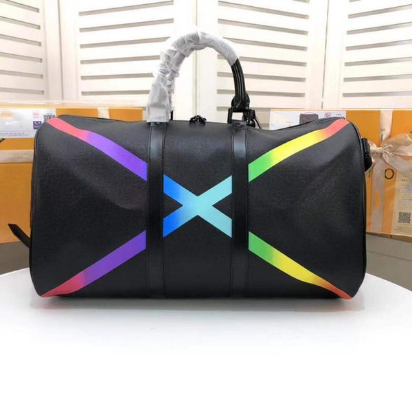 

classic rainbow x shape large travel bag pillow duffle bags luggage designer handbag real leather capacity sport bag shoulder crossbody bags
