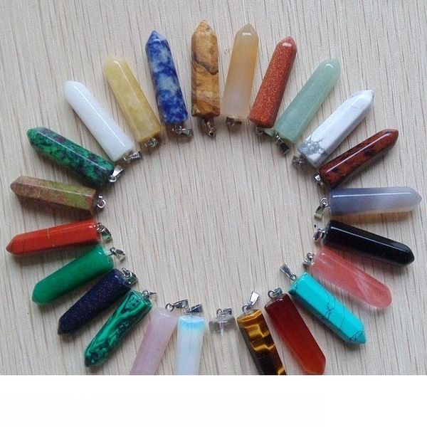 

wholesale 24pcs lot 2017 fahsion assorted natural stone pendants point charms hexagonal pillar pendant mx190730, Silver