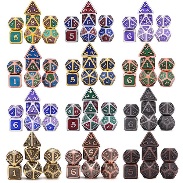 

new design dragon scales metal dice 7pcs with pouch for dungeons and dragon rpg mtg board games d4 d6 d8 d10 d12 d20, Black