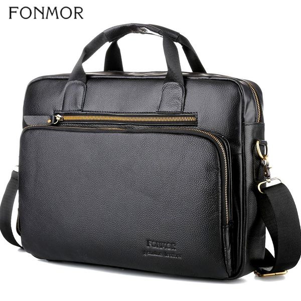 

fonmor men genuine leather 15.6''laphandbags briefcase crossbody shoulder bags male cowhide fashion totes bag high quality