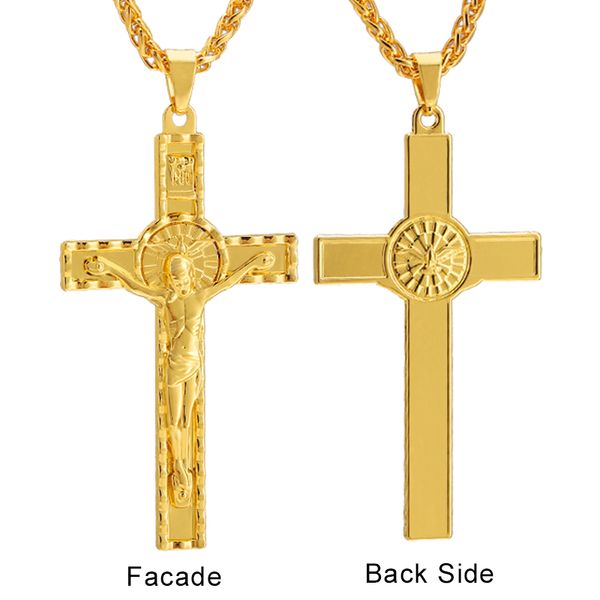 

trendy men/women cross christ jesus pendant necklace gold/steel color inri crucifix jesus chain & pendant jewelry bijoux, Silver