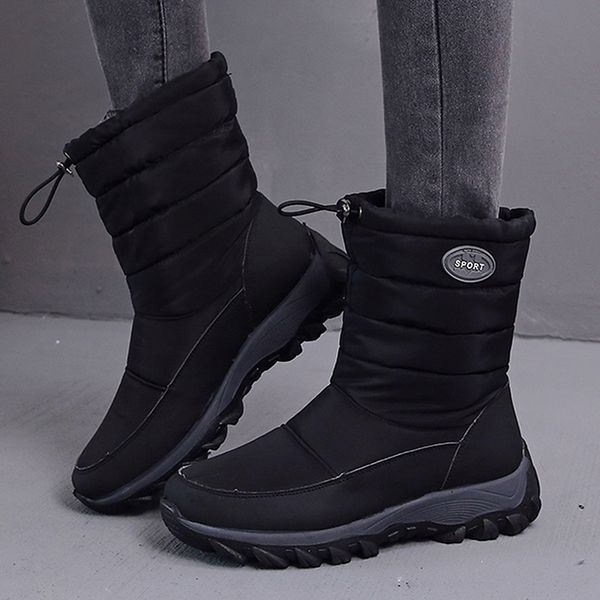 

2020 cotton waterproof ankle boots women elastic band keep warm snow shoes woman non slip outdoor platform footwear, Black