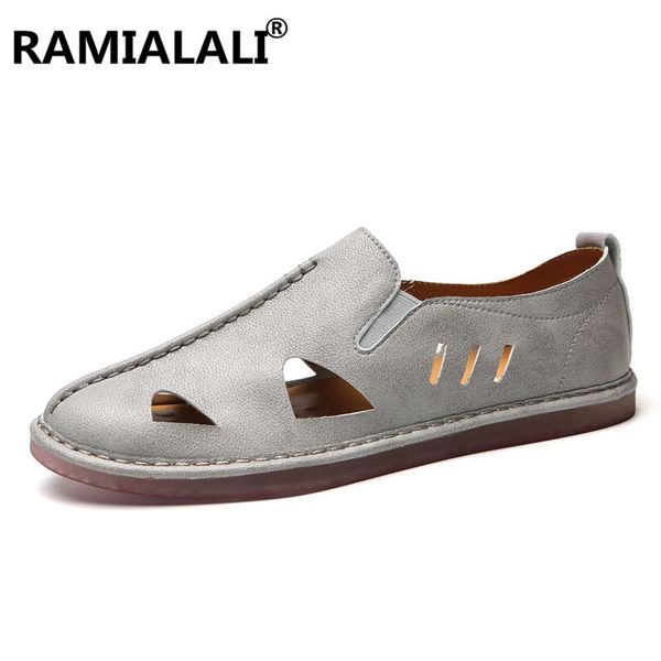 

summer men genuine leather sandals fashion flat sandals for men summer beach shoes handmade casual male sandal plus 47, Black