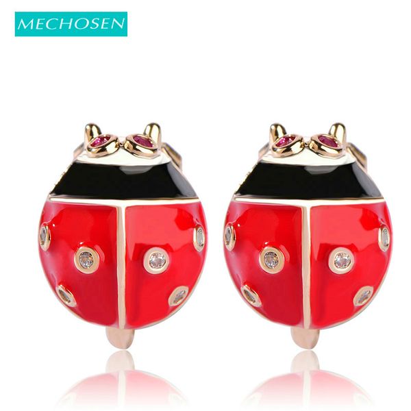 

mechosen small insect clip earrings without piercing gold color red enamel copper oorbellen women wedding party jewelry, Silver