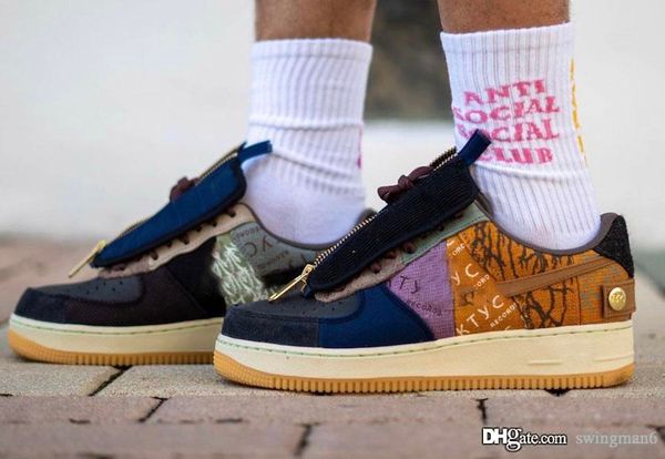 

высокий аутентичные трэвис скотт х airforce1 1 low cactus jack многоцветного приглушенного bronze fossil кроссовки мужчины женщина спорт sne