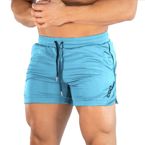 

new men fitness bodybuilding shorts man summer workout male breathable mesh quick dry sportswear jogger beach short pants, White;black