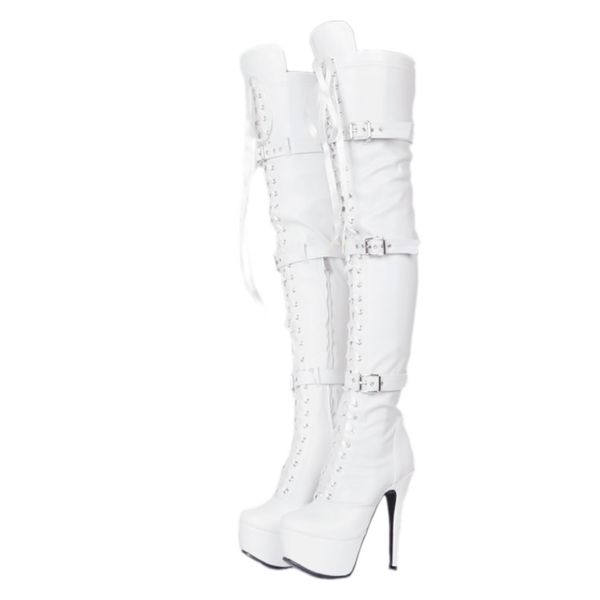 

kolnoo ladies thigh high boots buckle straps night-club dance over knee boots dance evening fashion long boots white shoes n080-1, Black