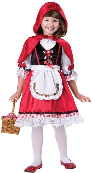 

children role play dress little red riding hood costumes patchwork red dress+cloak+apron halloween party dresses kids cosplay, Black;red