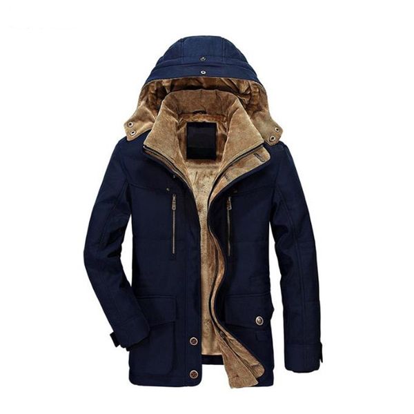

2017 winter men's cotton jacket thick warm jacket plus velvet long section casual hood men 's coat warm overcoat windbreaker, Black
