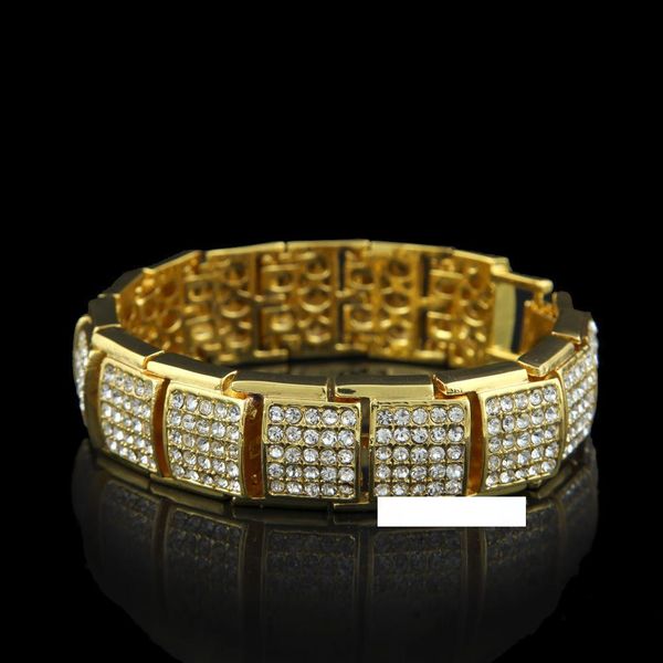 

hip hop miami cuban link chain bracelets gold silver black iced out bling mens jewerly hiphop fashion diamond square shaped bracelets with