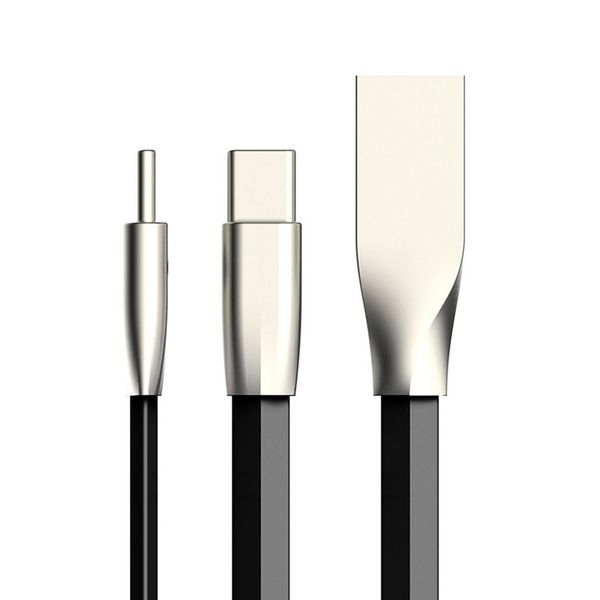 

1m zinc alloy head flat usb data sync charging cable for type-c smartphones