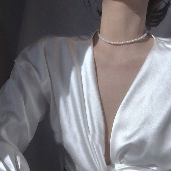 

kpop retro pearl baroque clavicle chain aesthetic wedding necklace aesthetic choker necklace for woman jewelry wholesale, Golden;silver
