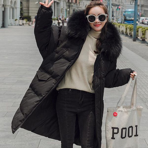 

women's trench coats 2021 autumn winter long oversized women hooded fur collar warm thicken big pocket down cotton coat female 1234, Tan;black