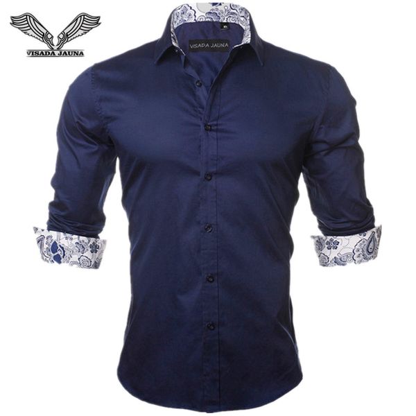 

Visada Jauna Men 'S Shirt 2017 New Arrivals Fashion Casual Style Long Sleeve Solid 100 %Cotton Slim Fit Dress Male Shirts N780
