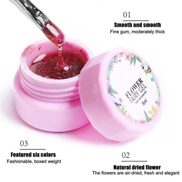 

8ml 3d diy desgin floral uv gel varnish lucky gel paint dried flowers nail art glue natural fairy nail polish, Red;pink