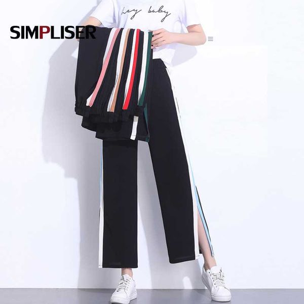 

women striped sweatpants joggers female wide leg sport trousers ankle length ladies loose streetwear pants women casual pant, Black;white