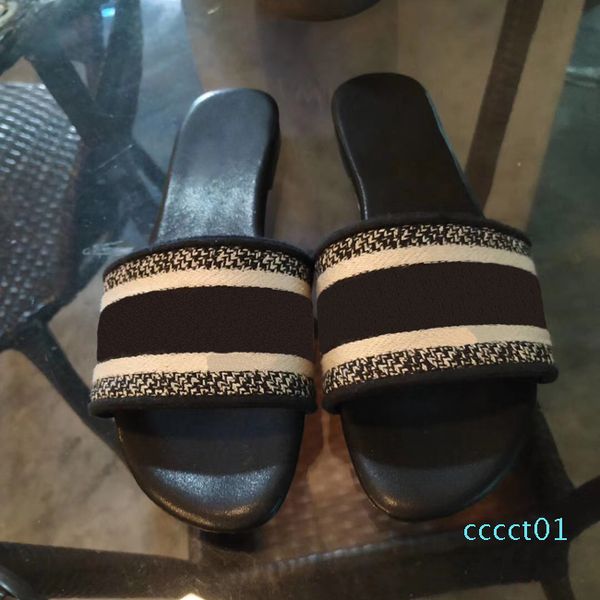 

luxury designer leather blue red stripes sandals denim ladies summer flat slipper beach woman flip flops rainbow letters slippers ct1, Black