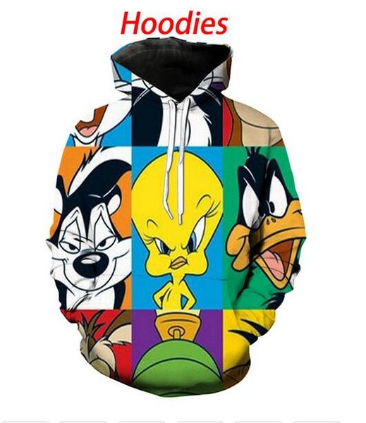 

new arrive hip hop style cartoon looney tunes 3d print men women fashion hoodies rg062, Black