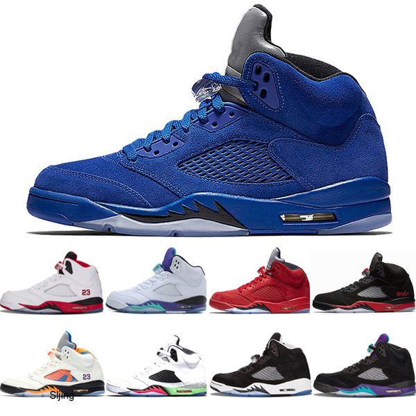 

5 blue red suede mens basketball shoes designer olympic metallic gold oreo space jam white cement white grapes sport shoes men sneakers