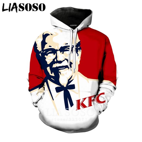 

liasoso 2019 autumn new men women 3d print kfc sweatshirt long sleeve fashion hoodie harajuku casual hip hop pullover b004-01, Black