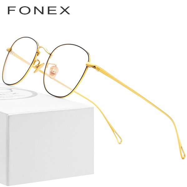 

fonex pure b titanium glasses frame women ultralight retro oval prescription eyeglasses men spectacles myopia optical eyewear, Black