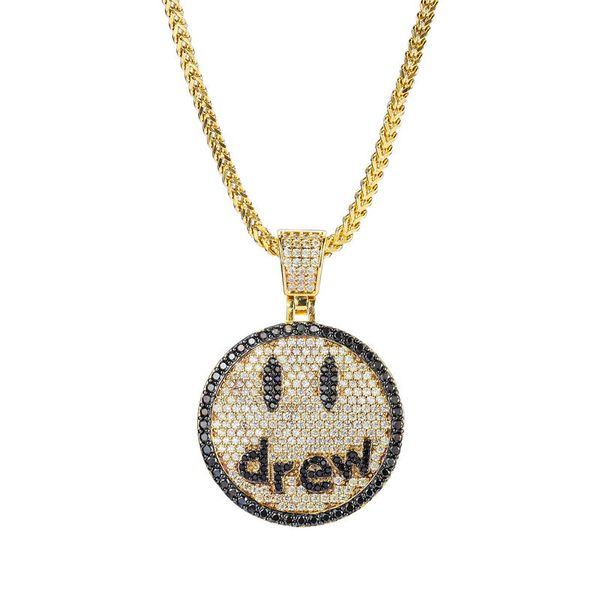 

hip hop jewelry drew smiling face pendant necklace for men women gifts new arrival micro pave colorful zircon lovers necklace, Silver