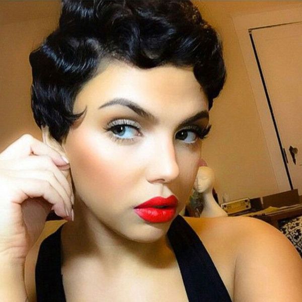 8inch Classical Short Finger Wave Synthetic No Lace Wig Glueless