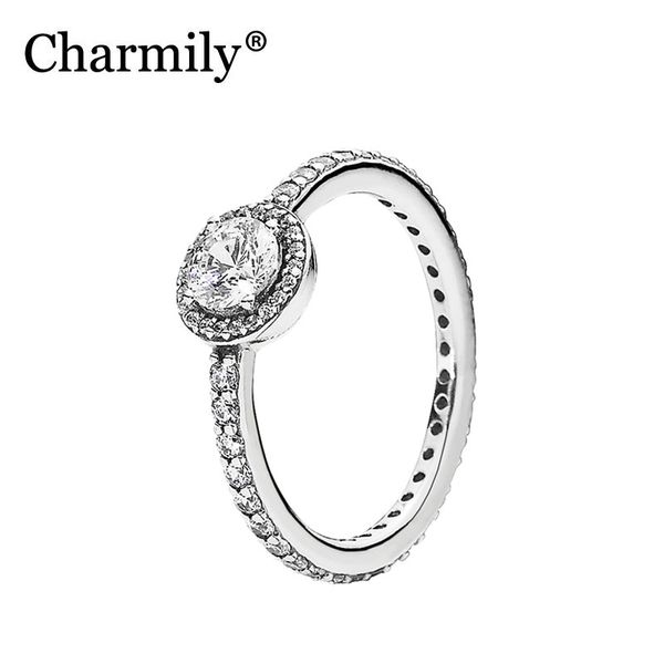 

charmily jewelry genuine 100% 925 sterling silver classic elegance with clear cz ring original rings for women, Slivery;golden