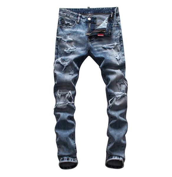 

d2 tide brand trousers mens designer jeans luxury fashion casual pants hole jeans trend motorcycle riding jeans slim trousers, Blue