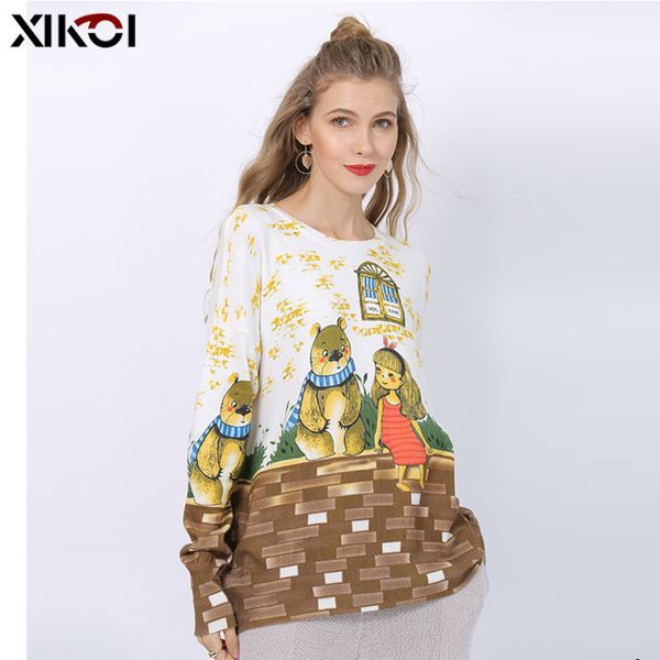 

womens designer large size sweater female cute bear girl digital printing pullover loose sweater tidemn68mn68, Black;brown