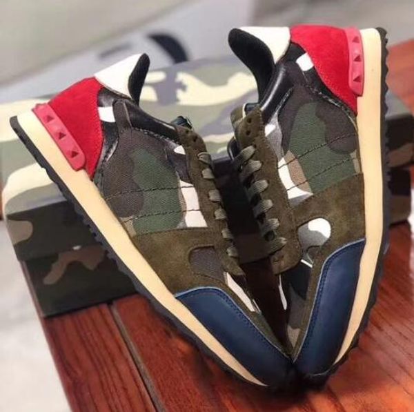 

new shoes fashion stud camouflage sneakers shoes footwear men womens flats luxury designer rockrunner trainers casual shoes t07, Black