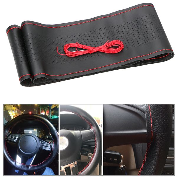 

38cm/40cm diy steering wheel covers soft leather braid on the steering-wheel of car with needle and thread car covers