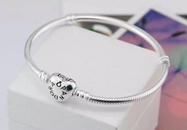 

стерлингового серебра 925 пробы в форме сердца пряжки бусины 3 мм змея цепи браслет пандора в форме сердца шарм мода браслет diy ювелирные и, Black