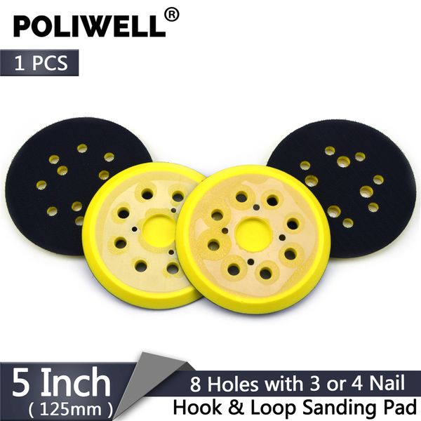 

poliwell 5 inch 125mm 8 holes 3 4 nails backing pad hoop & loop sanding pads for sanding disc holder power sander polisher tools