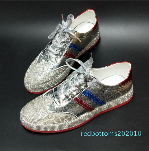 

2019 men hip trainers shoes runway designer sneakers patent leather red red bottom rubber gold silver casual shoes r1, Black